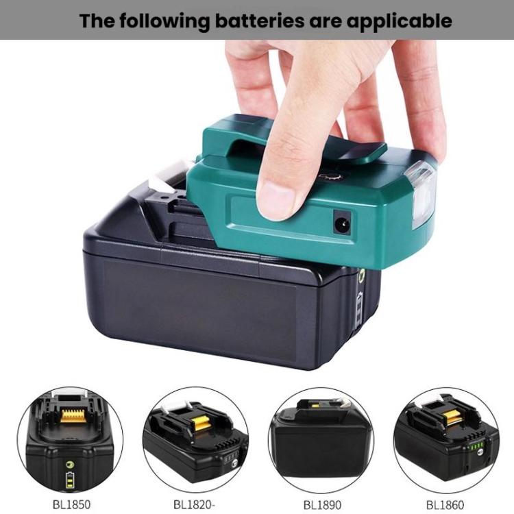 Für Makita 14,4V/18V Lithium-Akku Adapter mit LED-Beleuchtung, Dual USB + DC
