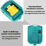Für Makita 14,4V/18V Lithium-Akku Adapter mit LED-Beleuchtung, Dual USB + DC