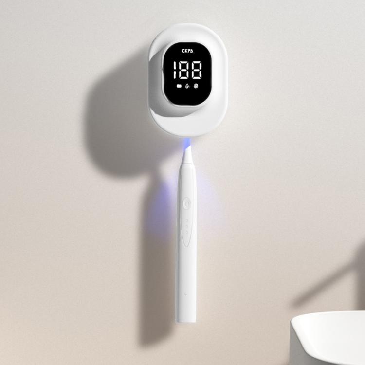 CKPA Wiederaufladbarer UV-Zahnbürstensterilisator und Halter mit Smart Display, bohrfreie Klebehalterung für elektrische Zahnbürsten