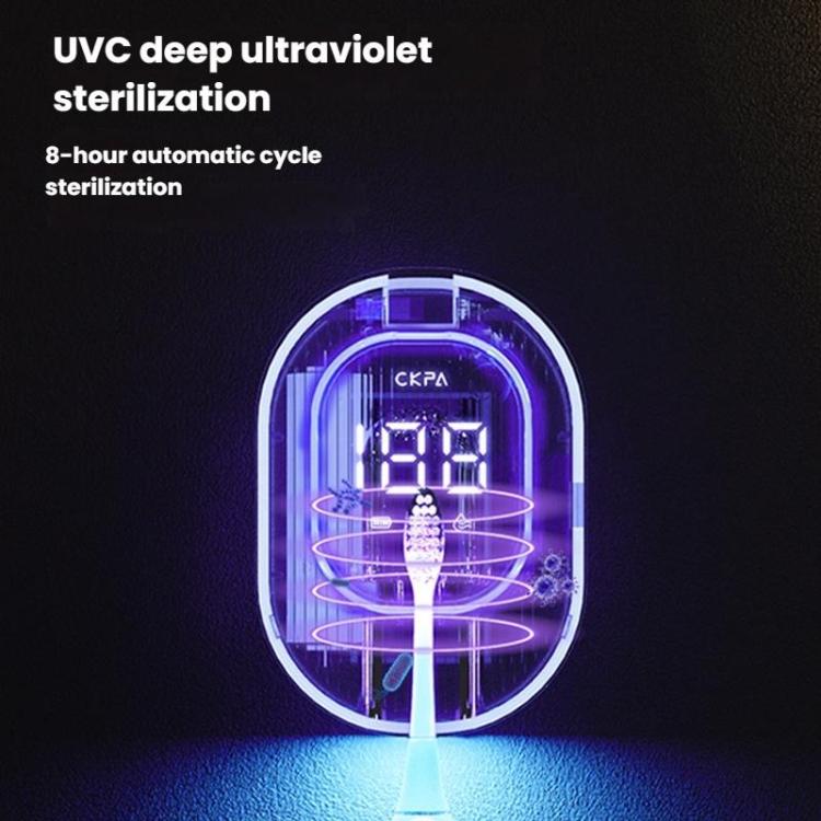 CKPA Wiederaufladbarer UV-Zahnbürstensterilisator und Halter mit Smart Display, bohrfreie Klebehalterung für elektrische Zahnbürsten