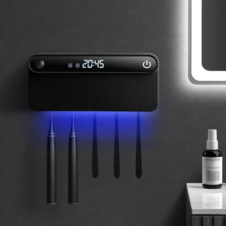 Intelligenter UV-Zahnbürstensterilisator und -trockner mit Bewegungssensor, Zeitanzeige, USB-C-Schnellladung, bohrfreier Wandhalterung