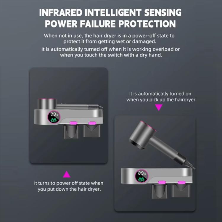 For Dyson Hair Dryer Wall-Mounted Holder With Hand-Drying, Temperature Display, Celsius, EU Plug, Fahrenheit, US Plug, Celsius, US Plug