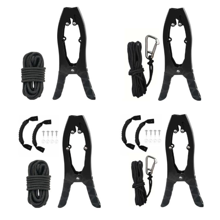 Canoe/Kayak Self-Locking Stainless Steel Anchor Clamp With Toothed Jaws, Black, Black + Metal Buckle, Black + Kayak Handrail, Black + Metal Buckle + Kayak Handrail