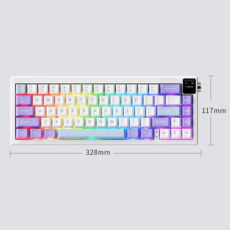 Ajazz AK650 Tri-Mode Kabellose Mechanische Tastatur mit Bildschirm, Knopf und RGB-Beleuchtung, Flying Fish Switch Lila Weiß Blau, Dream Switch Lila Weiß Blau, Dream Switch Schwarz Grau Gelb, Dream Switch Seitenbeschriftung Gradient Blackberry
