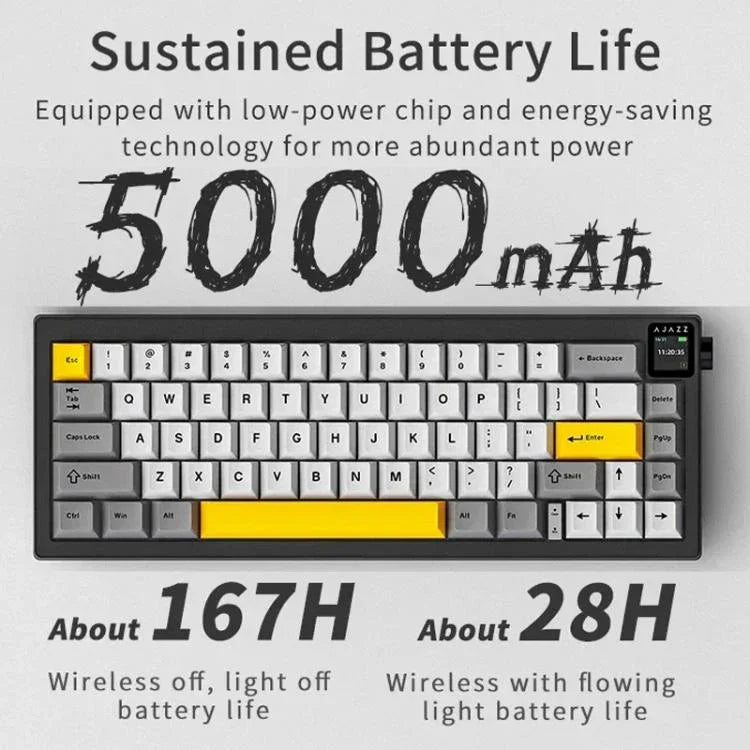 Ajazz AK650 Tri-Mode Kabellose Mechanische Tastatur mit Bildschirm, Knopf und RGB-Beleuchtung, Flying Fish Switch Lila Weiß Blau, Dream Switch Lila Weiß Blau, Dream Switch Schwarz Grau Gelb, Dream Switch Seitenbeschriftung Gradient Blackberry