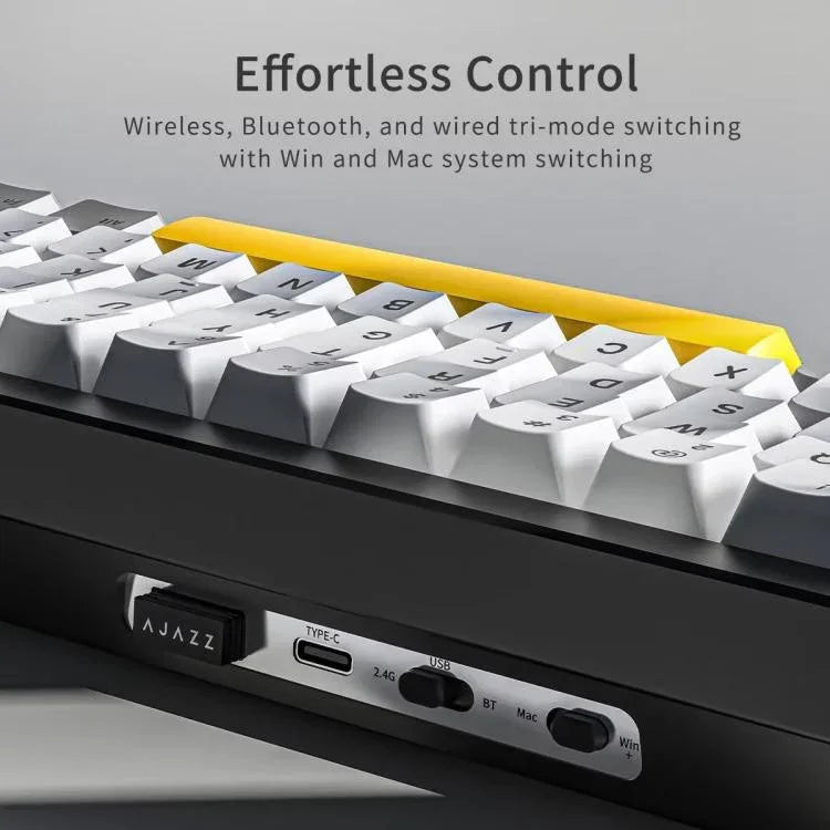 Ajazz AK650 Tri-Mode Kabellose Mechanische Tastatur mit Bildschirm, Knopf und RGB-Beleuchtung, Flying Fish Switch Lila Weiß Blau, Dream Switch Lila Weiß Blau, Dream Switch Schwarz Grau Gelb, Dream Switch Seitenbeschriftung Gradient Blackberry