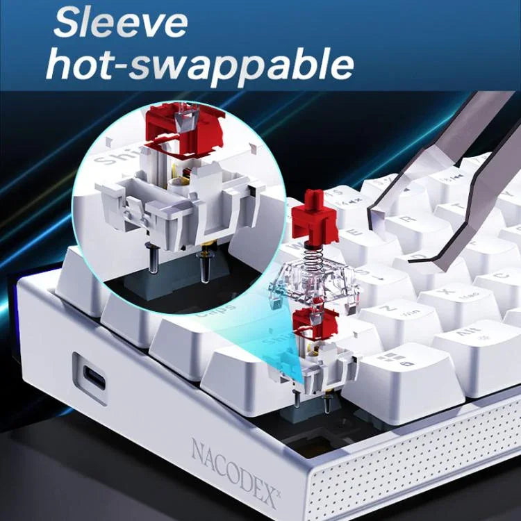 NACODEX NK68 Magnetische Achse Mechanische Dazzle Color Kabeltastatur Office Computer Gaming 68 Tasten Tastatur, Gewöhnliches Weiß, Konturlinie Weiß, Konturlinie Schwarz