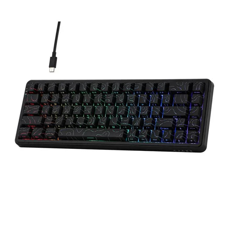 Ajazz AK680 MAX Magnetische Schaft Mechanische Kabeltastatur mit RGB-Beleuchtung, Schwarz, Weiß, Schwarz Grau Gelb, Blau Weiß Dunkelblau, Seitenbeschriftung Gradient Pink, Konturlinie Schwarz, Konturlinie Weiß