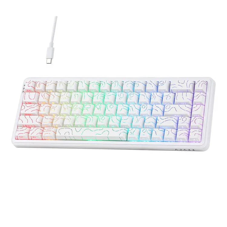 Ajazz AK680 MAX Magnetische Schaft Mechanische Kabeltastatur mit RGB-Beleuchtung, Schwarz, Weiß, Schwarz Grau Gelb, Blau Weiß Dunkelblau, Seitenbeschriftung Gradient Pink, Konturlinie Schwarz, Konturlinie Weiß