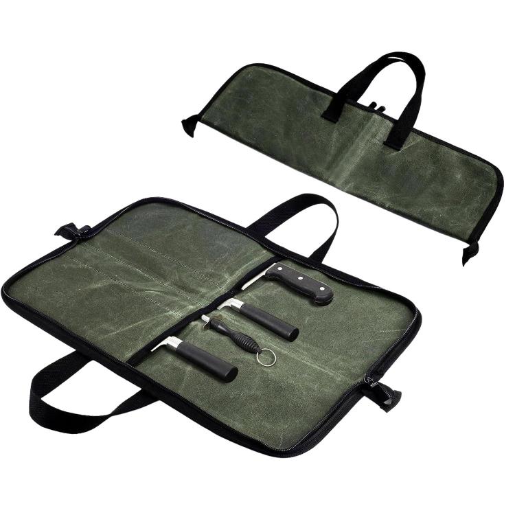 Campingmesser-Organizer, praktische tragbare Küchenutensilientasche, 4 Fächer (Armeegrün)