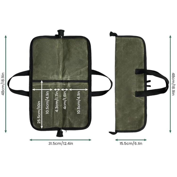 Campingmesser-Organizer, praktische tragbare Küchenutensilientasche, 4 Fächer (Armeegrün)