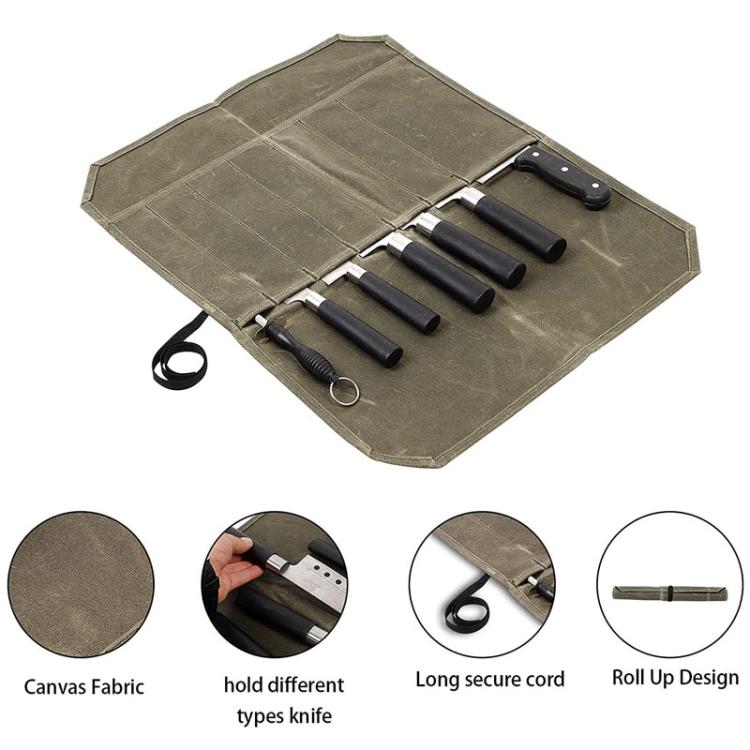 Messer-Organizer aus gewachstem Segeltuch, tragbare Picknick-Aufbewahrungstasche, 7 Fächer (Armeegrün), 7 Fächer (Khaki)