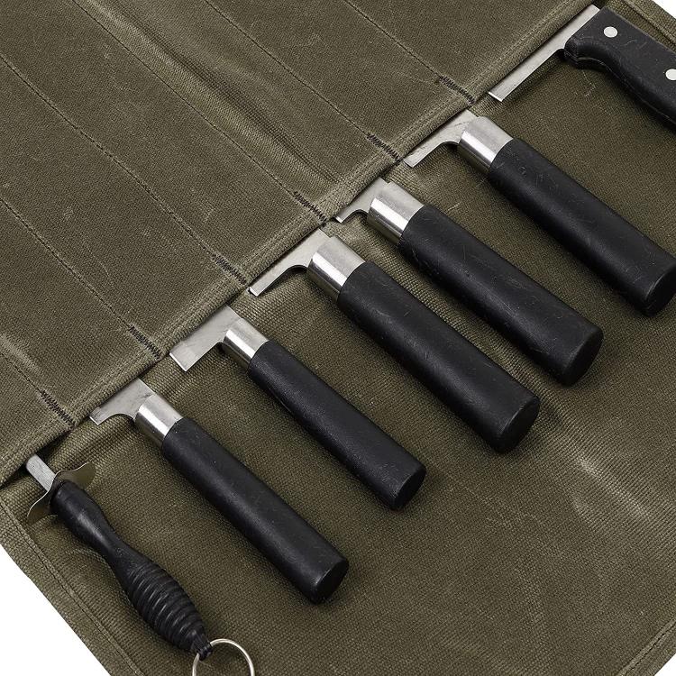 Messer-Organizer aus gewachstem Segeltuch, tragbare Picknick-Aufbewahrungstasche, 7 Fächer (Armeegrün), 7 Fächer (Khaki)