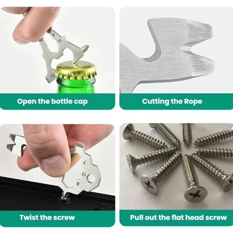 Flaschenöffner-Schraubwerkzeug aus Edelstahl für den Außenbereich, Multi-Tool-Karte, Turmform, Haiform, Giraffenform