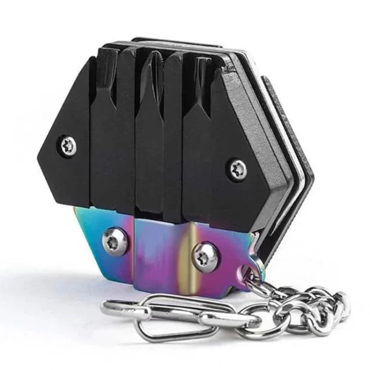 Multifunktionales Edelstahl-Taschenmesser mit Sechskantklinge zum Falten für den Outdoor-Gebrauch, EDC-Kombischraubendreher