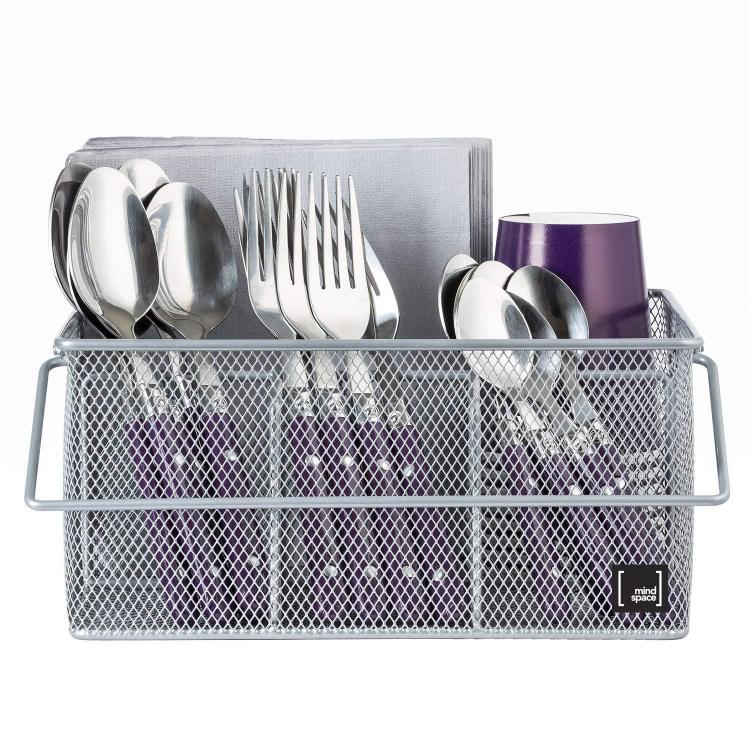 Besteckkorb aus geschmiedetem Eisen, unterteilter Utensilienhalter und Abtropfgestell für Küche und Esszimmer Reinigungswerkzeuge