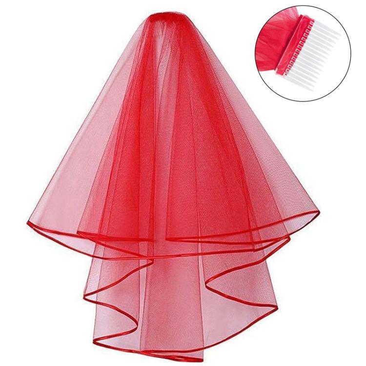 Brautschleier-Haaraccessoires: Doppellagiger Tüllschleier, rote Kunststoffhaarbürste, schwarze Kunststoffhaarbürste, weiße Kunststoffhaarbürste, rote Eisenhaarbürste, schwarze Eisenhaarbürste, weiße Eisenhaarbürste
