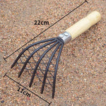 Muschelrechen mit Netzfach Strandrechen Holzgriff Kleiner Eisenrechen Werkzeug, Kurz, Lang