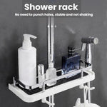 Duschstangen-Regal Erhöhtes Duschtablett Multifunktionales Badezimmer-Aufbewahrungsregal, Rundloch Weiß, Quadratloch Weiß, Rundloch Schwarz, Quadratloch Schwarz
