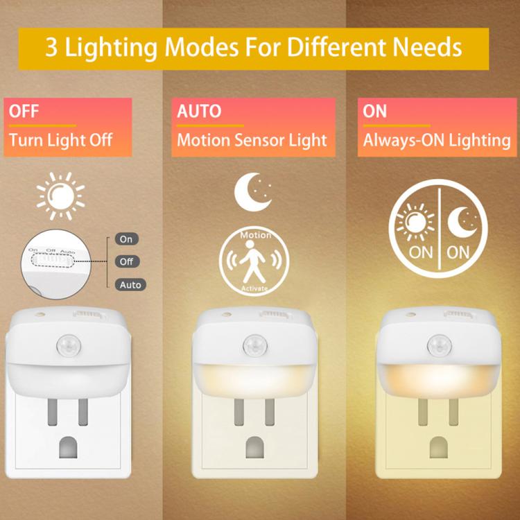 Intelligente Bewegungsmelder-Nachtlampe, 3 Farbtemperaturen, Steckdosenleuchte für Schlafzimmer, Flur, Treppen, EU-Stecker, US-Stecker