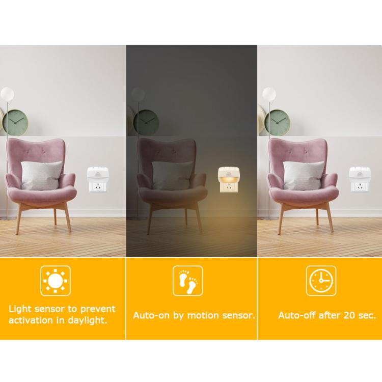 Intelligente Bewegungsmelder-Nachtlampe, 3 Farbtemperaturen, Steckdosenleuchte für Schlafzimmer, Flur, Treppen, EU-Stecker, US-Stecker