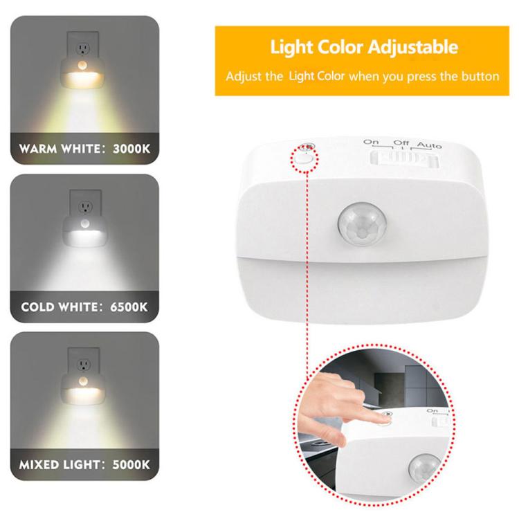 Intelligente Bewegungsmelder-Nachtlampe, 3 Farbtemperaturen, Steckdosenleuchte für Schlafzimmer, Flur, Treppen, EU-Stecker, US-Stecker