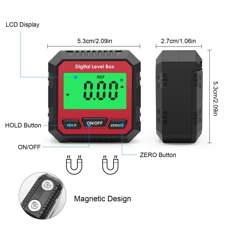 Digitaler Neigungsmesser mit Magnetfuß & LCD-Display Mini Winkelmesser Gradmesser Neigungsmesser, VA107