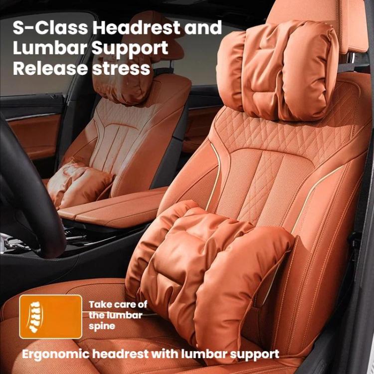 Car Stain-Resistant Leather Headrest Car Neck Pillow Lumbar Cushion Set, Headrest Black, Headrest Brown, Headrest Red, Backrest Black, Backrest Brown, Backrest Red, Headrest+Backrest Black, Headrest+Backrest Brwon, Headrest+Backrest Red