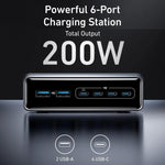 Prime 200W Gallium-Nitrid Desktop-Ladegerät 4 Typ-C+2 USB 6-Port Ladestation, US-Stecker, A2683