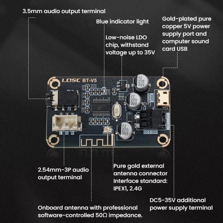 MP3 Bluetooth 5.1 Decodierungsplatine DIY Modifizierter verlustfreier Auto-Audio-Empfängermodul, LQSC BT-V5
