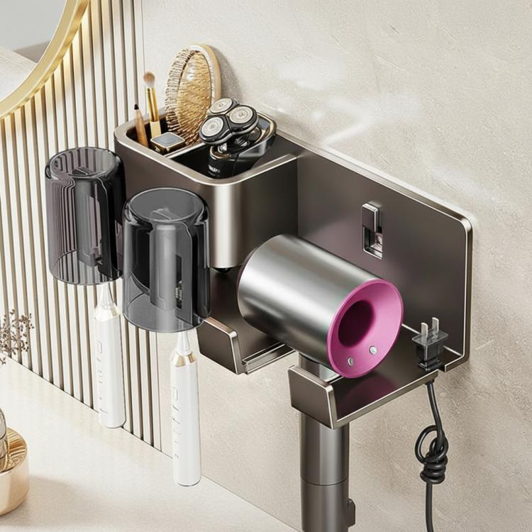 Bohrerloser 3-in-1 Badezimmer-Organizer Wandhalterung Zahnbürsten- und Haartrocknerhalter Integriertes Regal, 2-Personen-mit-Becher, 2-Personen-ohne-Becher, 3-Personen-mit-Becher, 3-Personen-ohne-Becher, 4-Personen-mit-Becher, 4-Personen-ohne-Becher