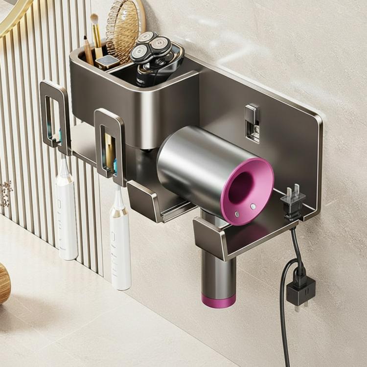 Bohrerloser 3-in-1 Badezimmer-Organizer Wandhalterung Zahnbürsten- und Haartrocknerhalter Integriertes Regal, 2-Personen-mit-Becher, 2-Personen-ohne-Becher, 3-Personen-mit-Becher, 3-Personen-ohne-Becher, 4-Personen-mit-Becher, 4-Personen-ohne-Becher