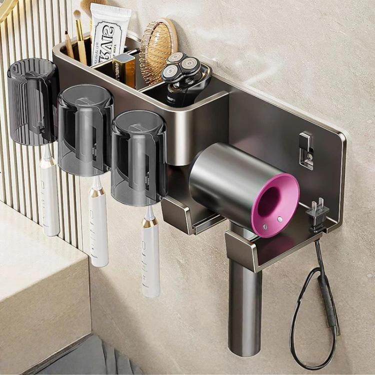 Bohrerloser 3-in-1 Badezimmer-Organizer Wandhalterung Zahnbürsten- und Haartrocknerhalter Integriertes Regal, 2-Personen-mit-Becher, 2-Personen-ohne-Becher, 3-Personen-mit-Becher, 3-Personen-ohne-Becher, 4-Personen-mit-Becher, 4-Personen-ohne-Becher