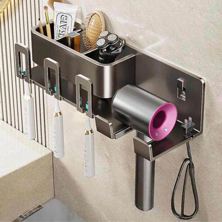 Bohrerloser 3-in-1 Badezimmer-Organizer Wandhalterung Zahnbürsten- und Haartrocknerhalter Integriertes Regal, 2-Personen-mit-Becher, 2-Personen-ohne-Becher, 3-Personen-mit-Becher, 3-Personen-ohne-Becher, 4-Personen-mit-Becher, 4-Personen-ohne-Becher