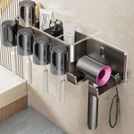 Bohrerloser 3-in-1 Badezimmer-Organizer Wandhalterung Zahnbürsten- und Haartrocknerhalter Integriertes Regal, 2-Personen-mit-Becher, 2-Personen-ohne-Becher, 3-Personen-mit-Becher, 3-Personen-ohne-Becher, 4-Personen-mit-Becher, 4-Personen-ohne-Becher