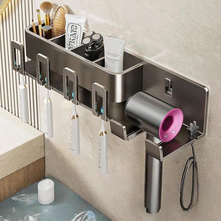 Bohrerloser 3-in-1 Badezimmer-Organizer Wandhalterung Zahnbürsten- und Haartrocknerhalter Integriertes Regal, 2-Personen-mit-Becher, 2-Personen-ohne-Becher, 3-Personen-mit-Becher, 3-Personen-ohne-Becher, 4-Personen-mit-Becher, 4-Personen-ohne-Becher