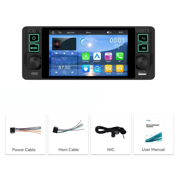 5,1 Zoll horizontaler Bildschirm Einsitzer-Universal-MP5-Player mit kabelloser Carplay-Funktion, integriertes Gerät, Standard, Standard + 12 Lichtkamera