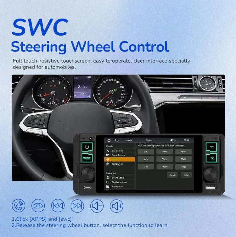 5,1 Zoll horizontaler Bildschirm Einsitzer-Universal-MP5-Player mit kabelloser Carplay-Funktion, integriertes Gerät, Standard, Standard + 12 Lichtkamera