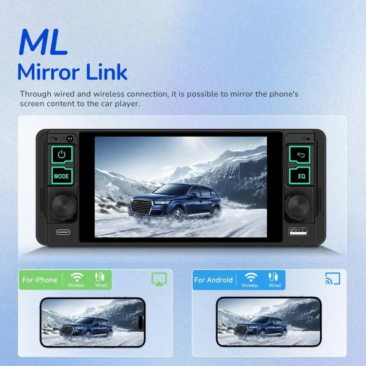 5,1 Zoll horizontaler Bildschirm Einsitzer-Universal-MP5-Player mit kabelloser Carplay-Funktion, integriertes Gerät, Standard, Standard + 12 Lichtkamera