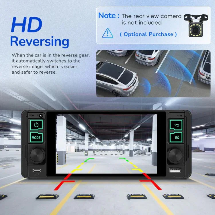 5,1 Zoll horizontaler Bildschirm Einsitzer-Universal-MP5-Player mit kabelloser Carplay-Funktion, integriertes Gerät, Standard, Standard + 12 Lichtkamera