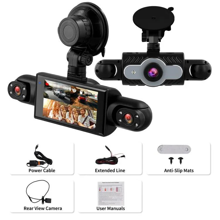 3 Zoll 1080P Auto-Dashcam mit vier Objektiven 480P Innenraum Links Rechts Rückkameras, L5972