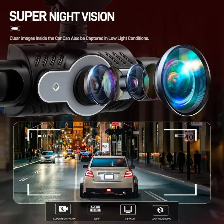 3 Zoll 1080P Auto-Dashcam mit vier Objektiven 480P Innenraum Links Rechts Rückkameras, L5972