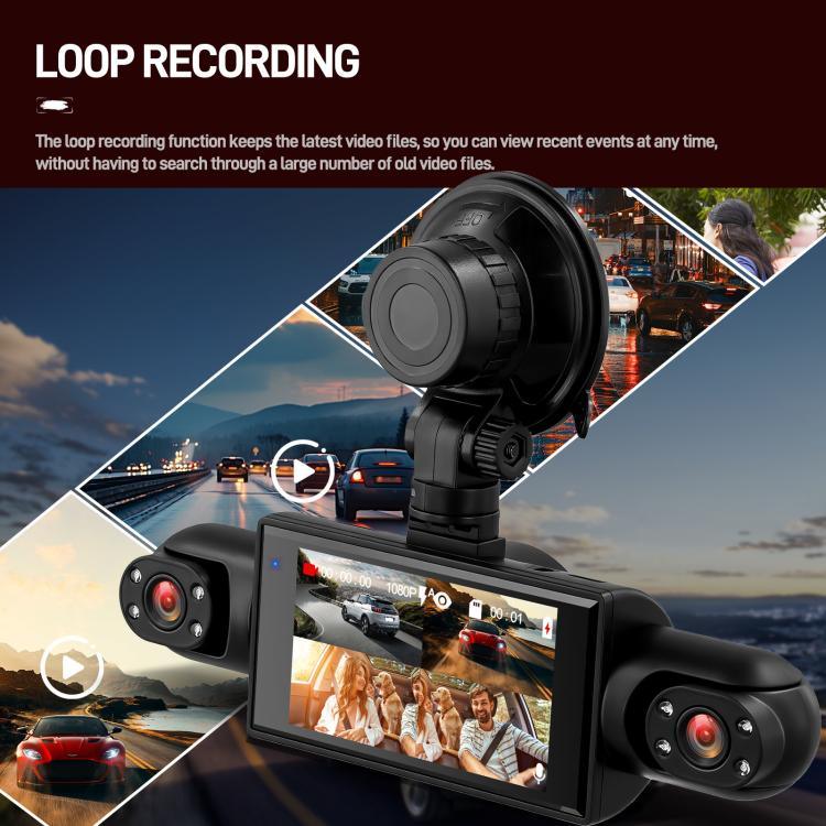 3 Zoll 1080P Auto-Dashcam mit vier Objektiven 480P Innenraum Links Rechts Rückkameras, L5972