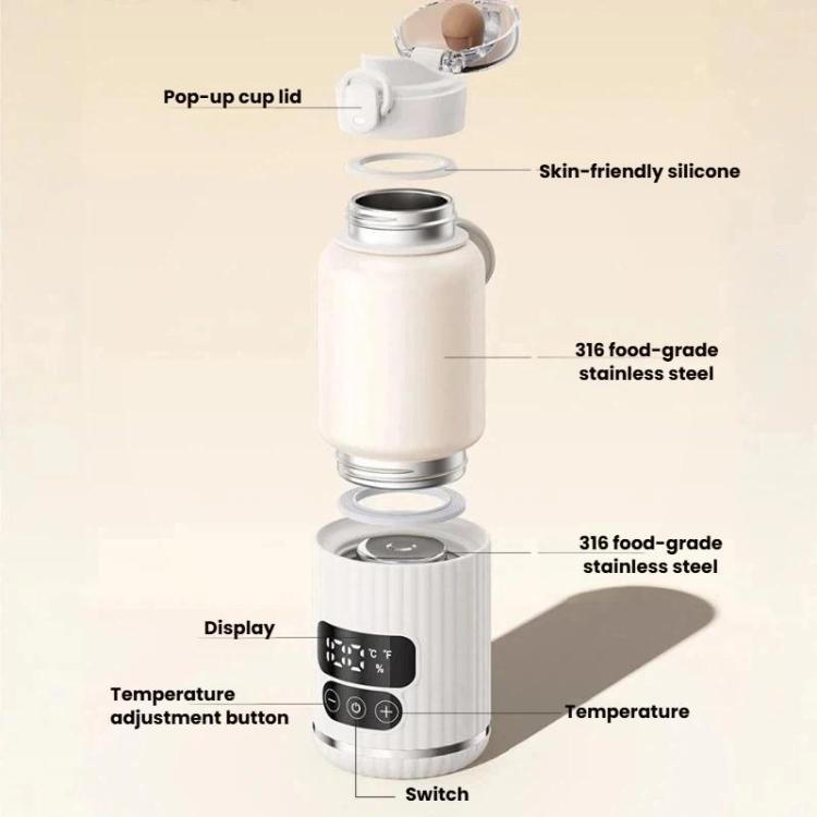Tragbarer Babyflaschenwärmer 15000 mAh Kabelloser smarter Heizbecher mit einstellbarer Temperatur und konstanter 48-Stunden-Warmhaltefunktion, IPX6 Wasserdicht, Glas Weiß, Glas Grün, Edelstahl Weiß, Edelstahl Grün