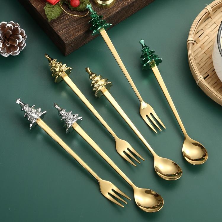 6-Piece Christmas Tree Utensil Set Stainless Steel Coffee Spoons, Dessert Forks with Gift Box