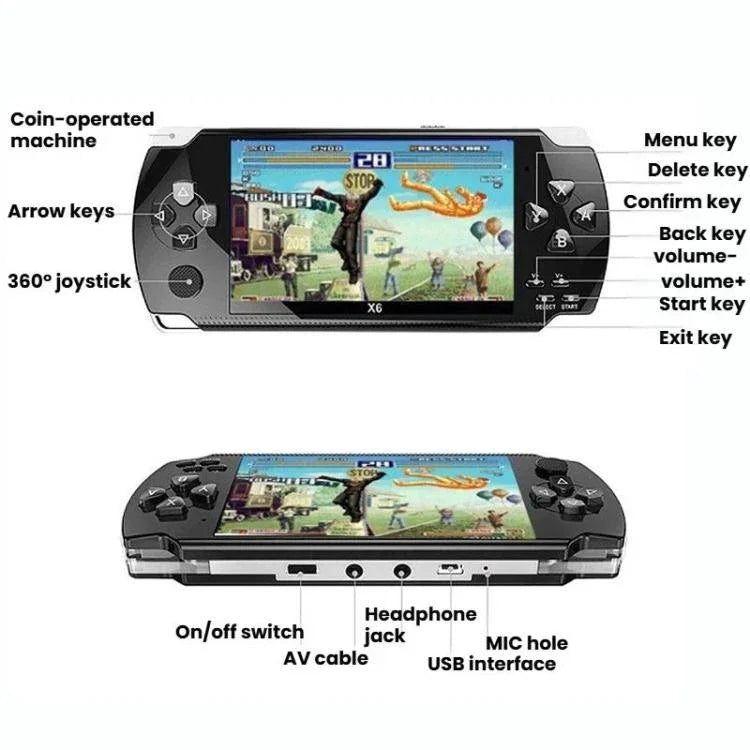X6 tragbare Spielekonsole 4,3 Zoll HD Gaming Handheld, 8G mit Kamera, 32G ohne Kamera