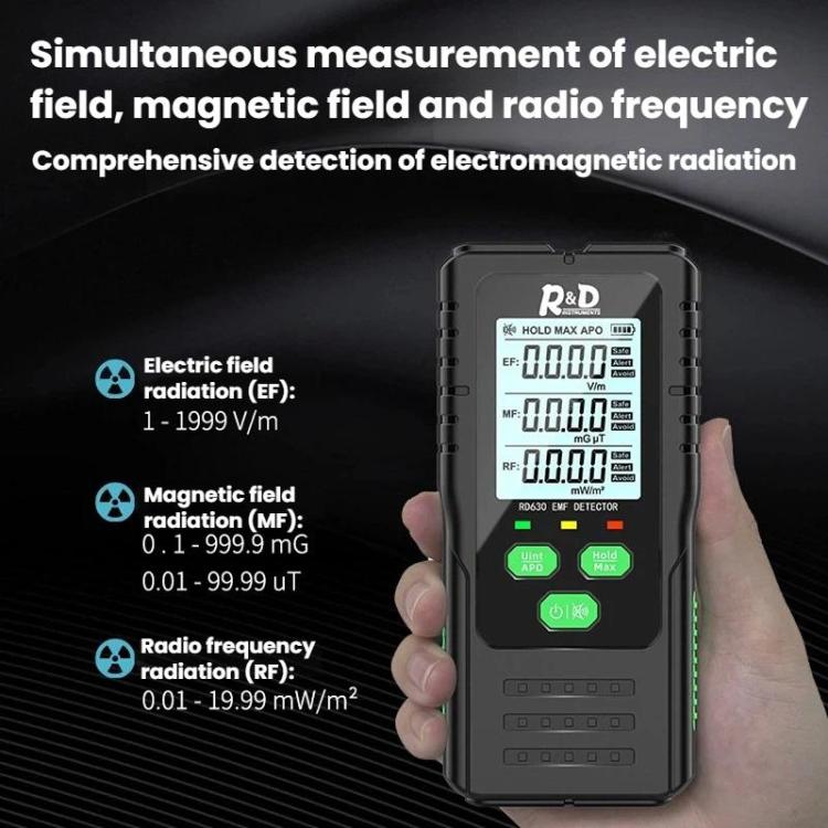 R&D INSTRUMENTS RD630 3-in-1 Elektrisches Feld Magnetfeld RF-Detektor Elektromagnetischer Strahlungstester, RD630