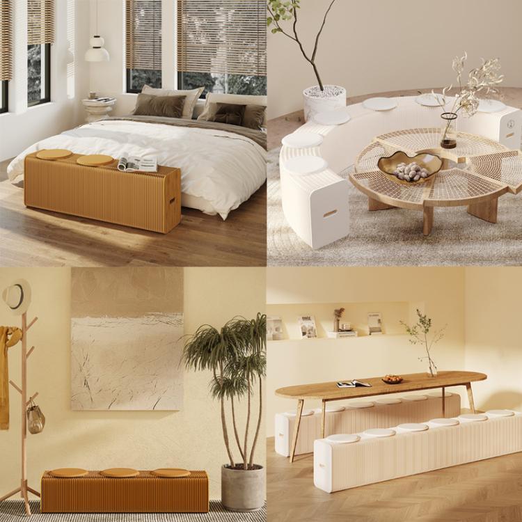 Akkordeon ausklappbare Papierbank, klappbares Sofastuhl, Eingangshocker, Höhe 30cm 3-Sitzer Braun, Höhe 30cm 6-Sitzer Braun, Höhe 30cm 9-Sitzer Braun, Höhe 44cm 3-Sitzer Braun, Höhe 44cm 6-Sitzer Braun, Höhe 44cm 9-Sitzer Braun