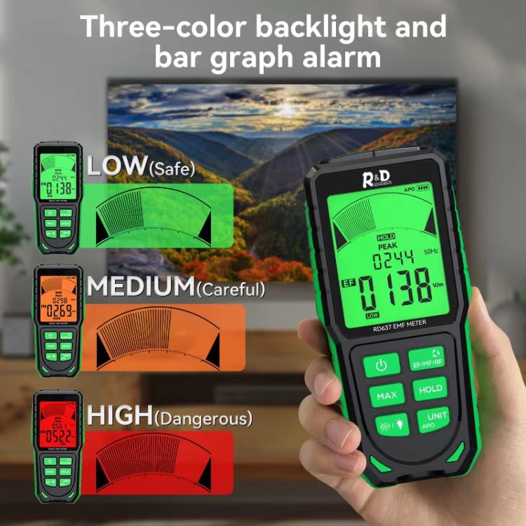 R&D INSTRUMENTS RD637 3-in-1 Digitalanzeige Alarm Wiederaufladbarer Elektromagnetischer Strahlungstester, RD637