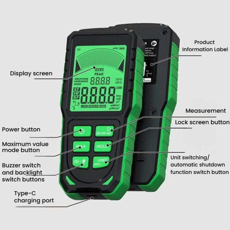 R&D INSTRUMENTS RD637 3-in-1 Digitalanzeige Alarm Wiederaufladbarer Elektromagnetischer Strahlungstester, RD637